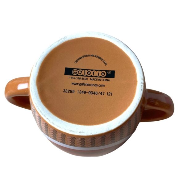 Galerie Sock Monkey Two-Handle Ceramic Mug – Brown Red Knit Pattern Cup - Picture 3 of 3